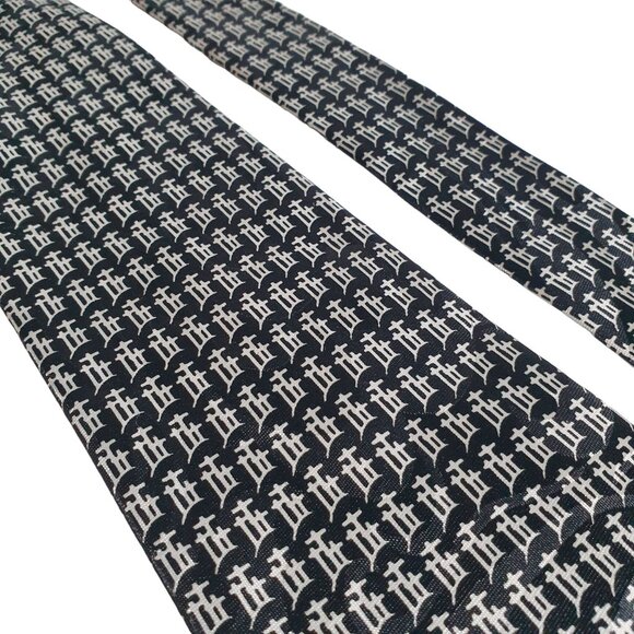 Steven Harris Trinity Cross Handmade Silk Tie Black White Geometric Pattern - Picture 2 of 5